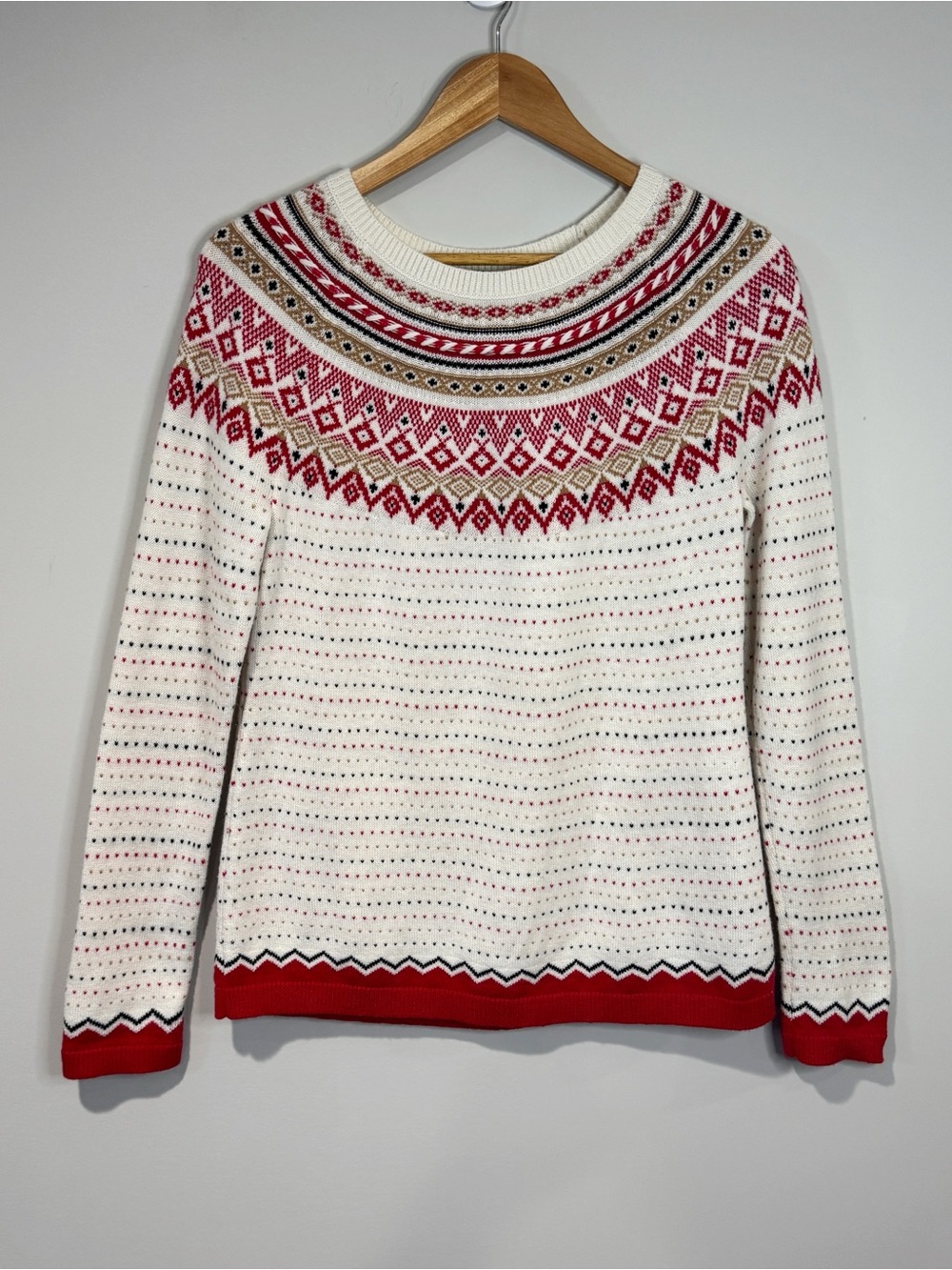 Talbots Fair Isle Lambswool Blend Sweater Holiday Christmas Cabin Nordic Size M